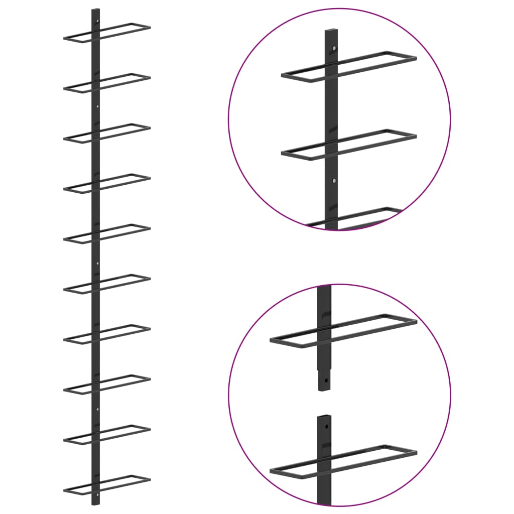 vidaXL Garrafeira de parede para 10 garrafas metal preto