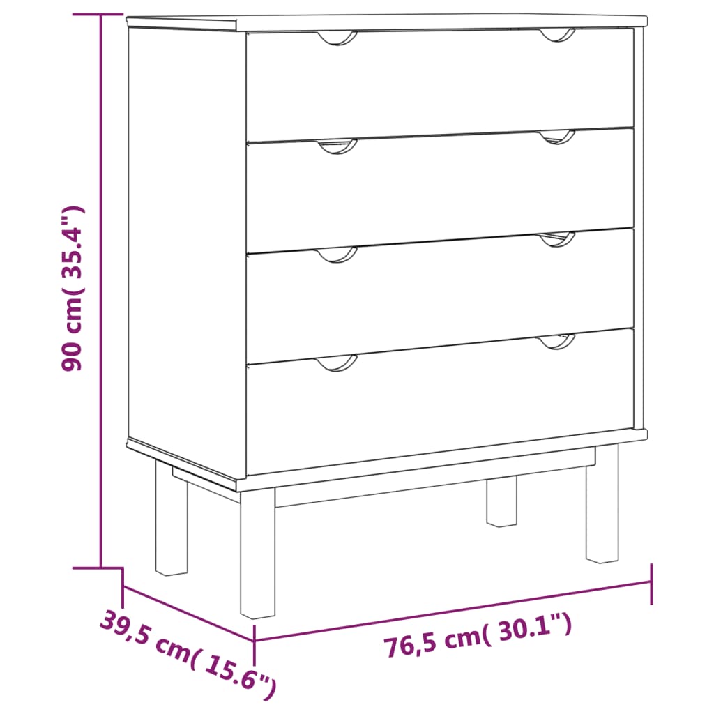 vidaXL Armário gavetas OTTA 76,5x39,5x90cm pinho maciço castanho/cinza