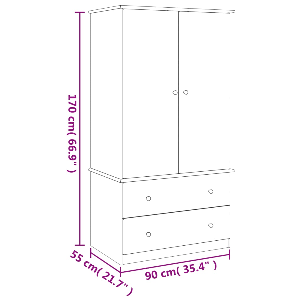 vidaXL Roupeiro ALTA 90x55x170 cm madeira de pinho maciça branco