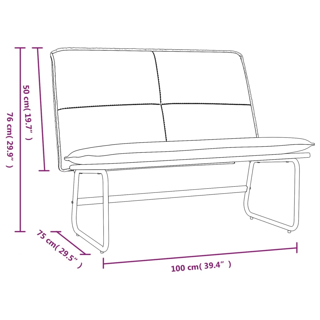 vidaXL Banco 100x75x76 cm couro artificial cor creme