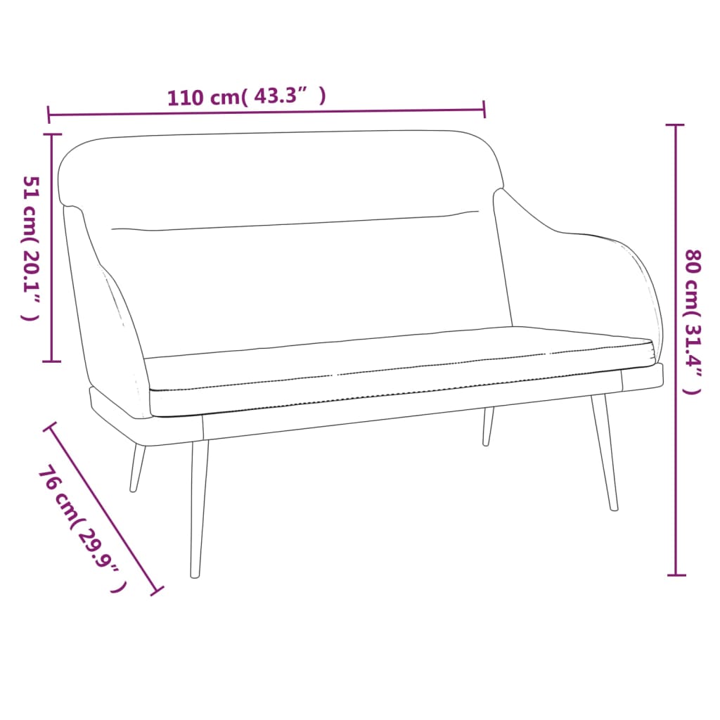 vidaXL Banco 110x76x80 cm veludo cor creme