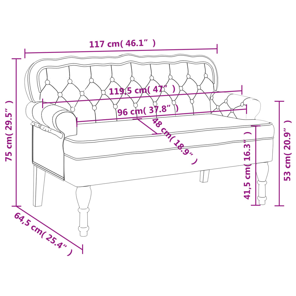 vidaXL Banco com encosto 119,5x64,5x75 cm veludo cinzento-claro