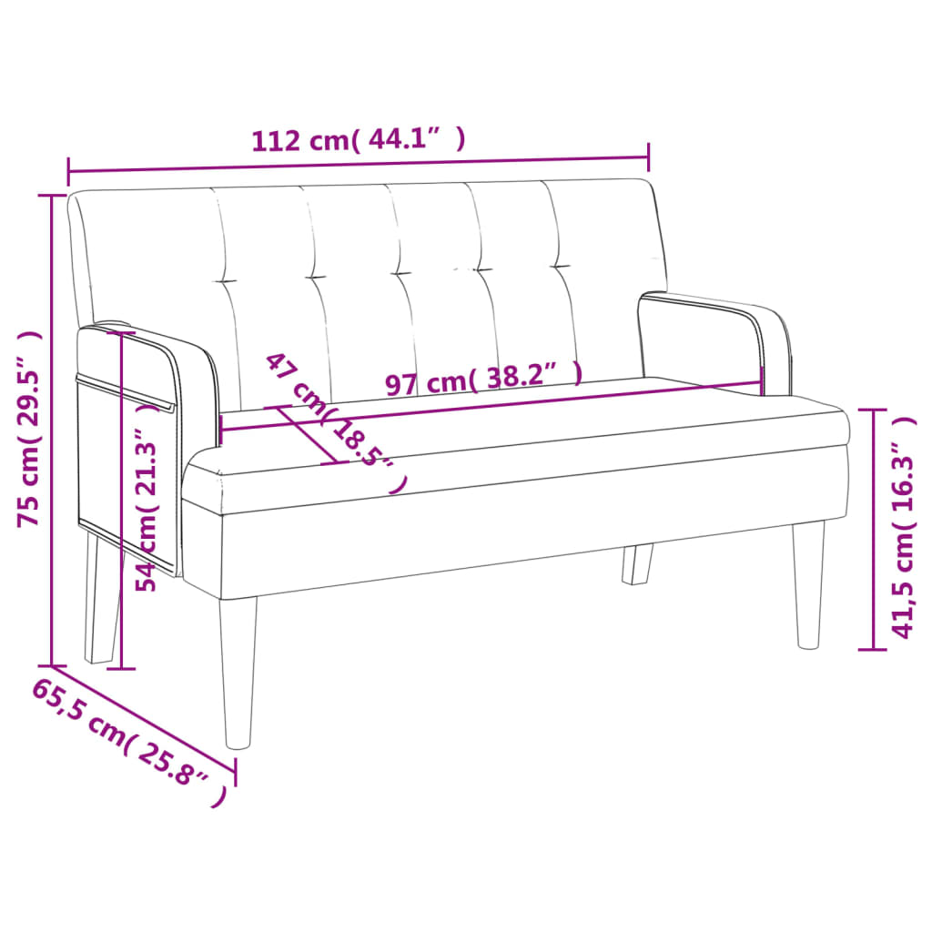 vidaXL Banco com encosto 112x65,5x75 cm couro artificial preto