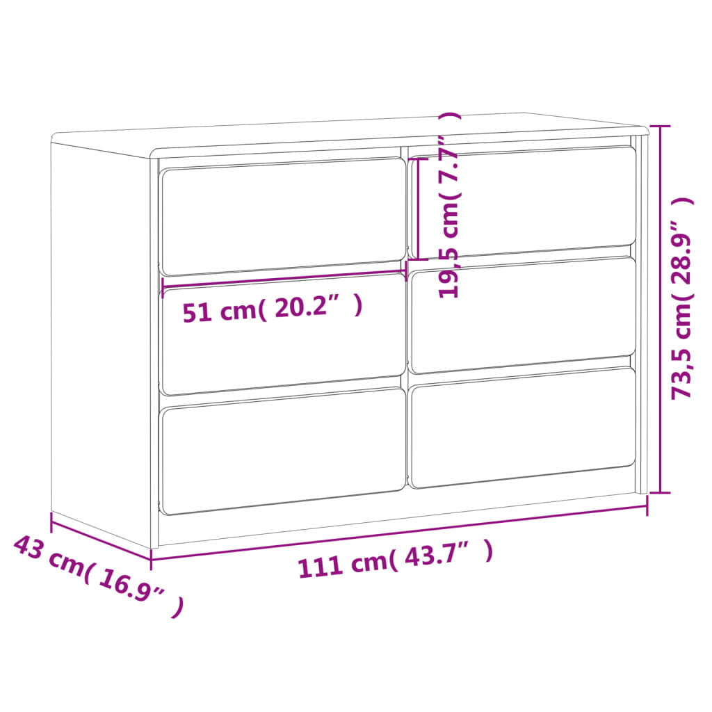 vidaXL Cómoda SAUDA 111x43x73,5 cm pinho maciço cor carvalho