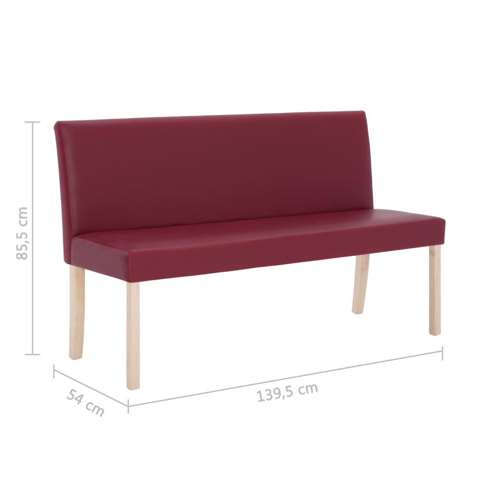 vidaXL Banco 139,5 cm couro artificial vermelho tinto