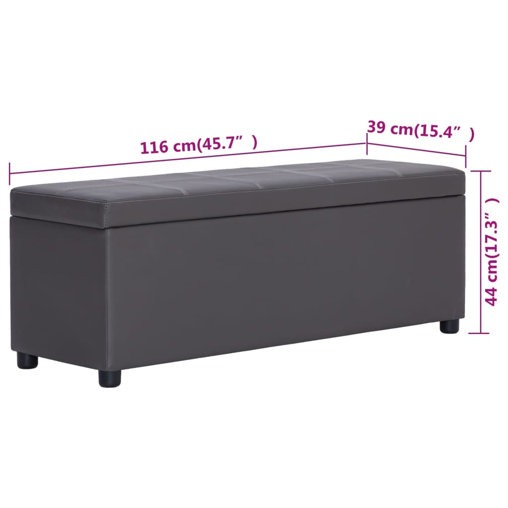 vidaXL Banco c/ compartim. arrumação 116 cm couro artificial cinzento