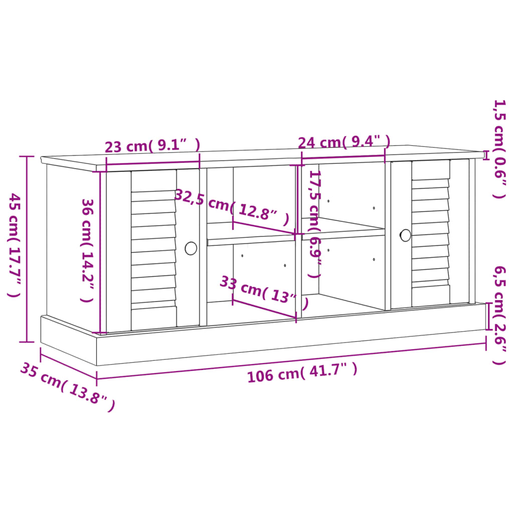 vidaXL Sapateira VIGO 106x35x45 cm madeira de pinho maciça cinzento