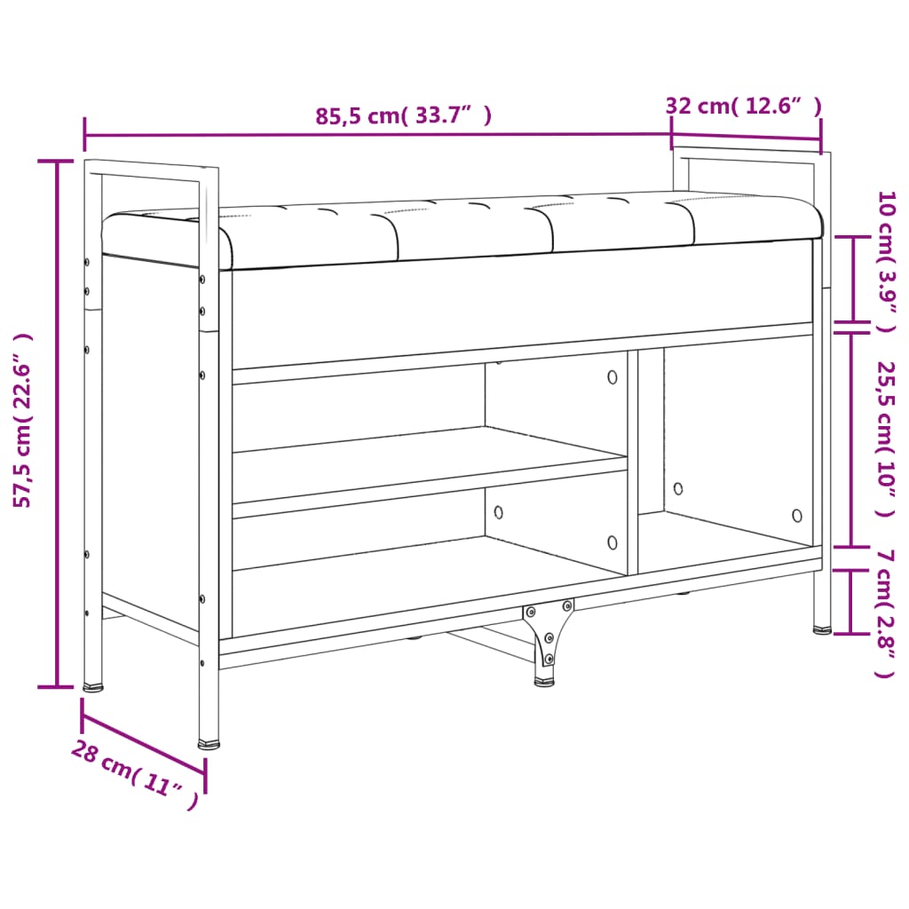 vidaXL Banco sapateira 85,5x32x57,5cm derivado madeira carvalho sonoma