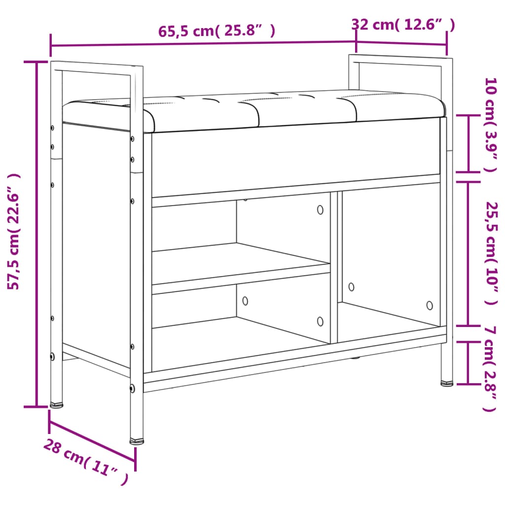 vidaXL Banco sapateira 65,5x32x57,5cm derivado madeira carvalho sonoma