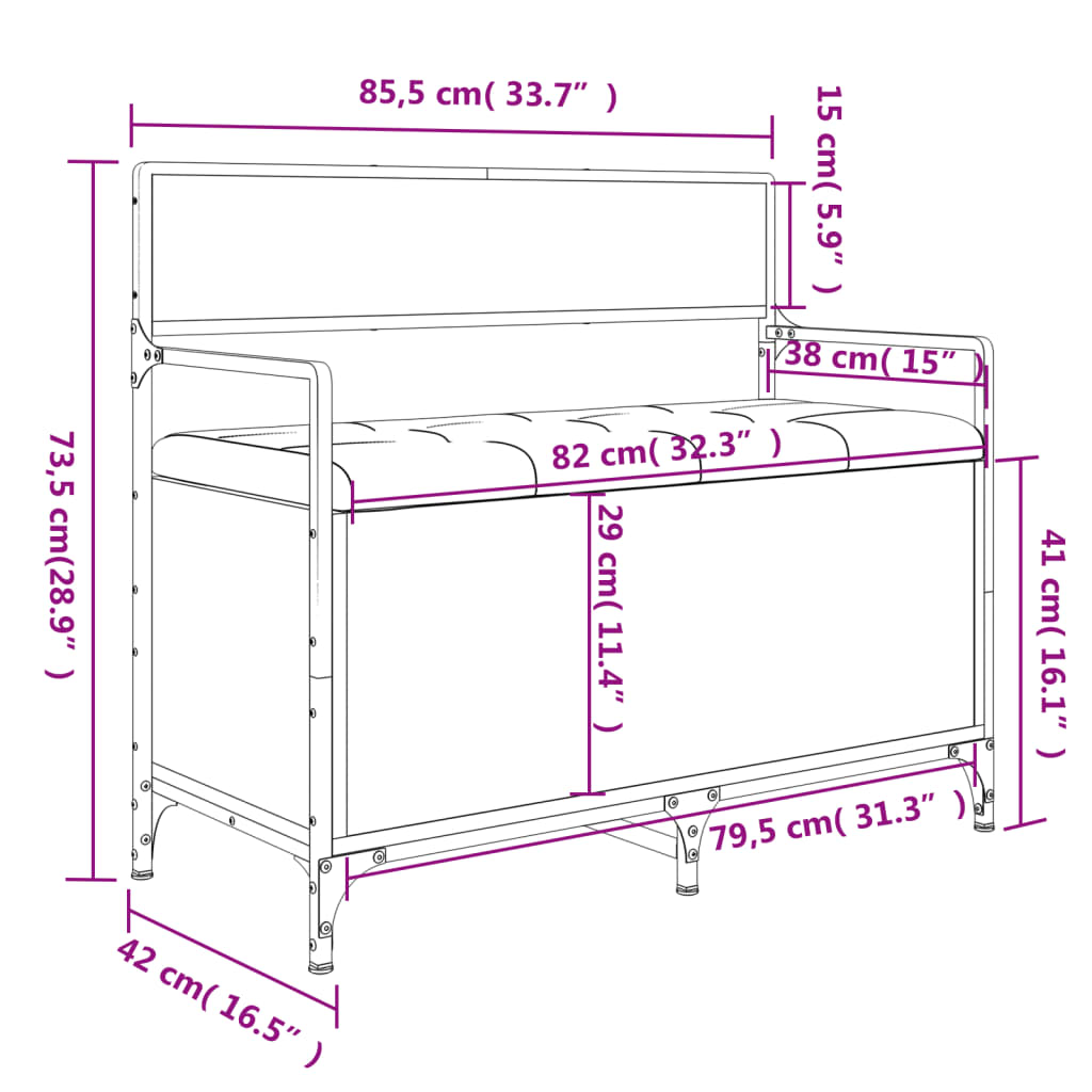 vidaXL Banco arrumação 85,5x42x73,5 cm deriv. madeira carvalho fumado