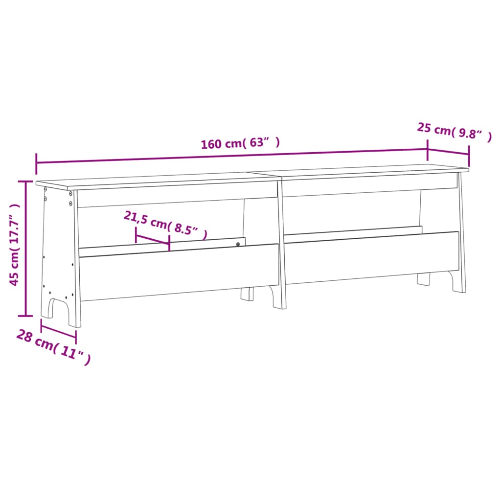 vidaXL Banco de corredor 160x28x45 cm pinho maciço castanho cera