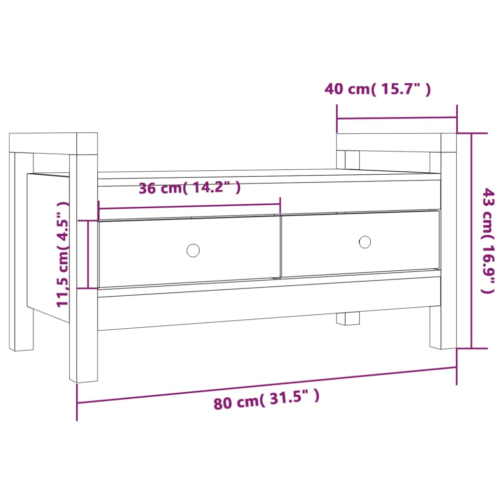 vidaXL Banco de corredor 80x40x43 cm pinho maciço castanho mel