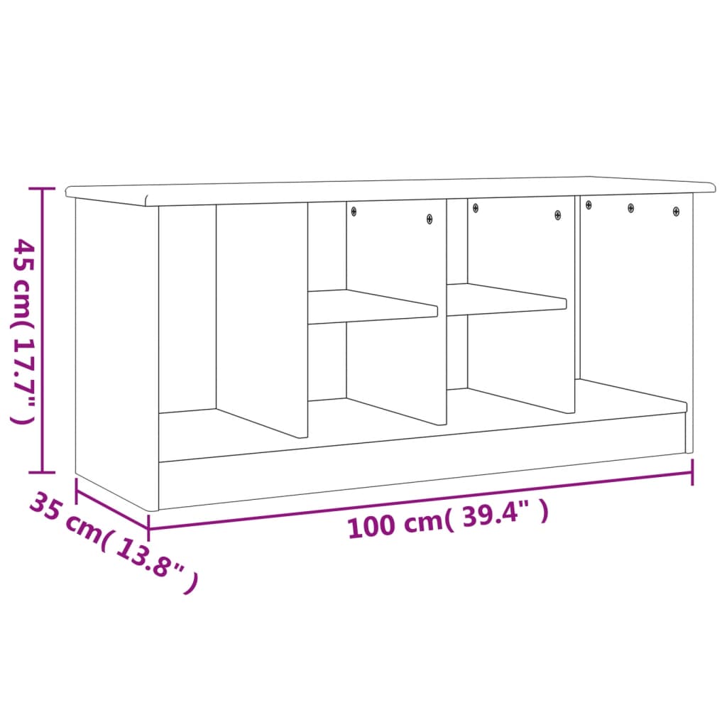 vidaXL Banco sapateira ALTA 100x35x45 cm madeira de pinho maciça