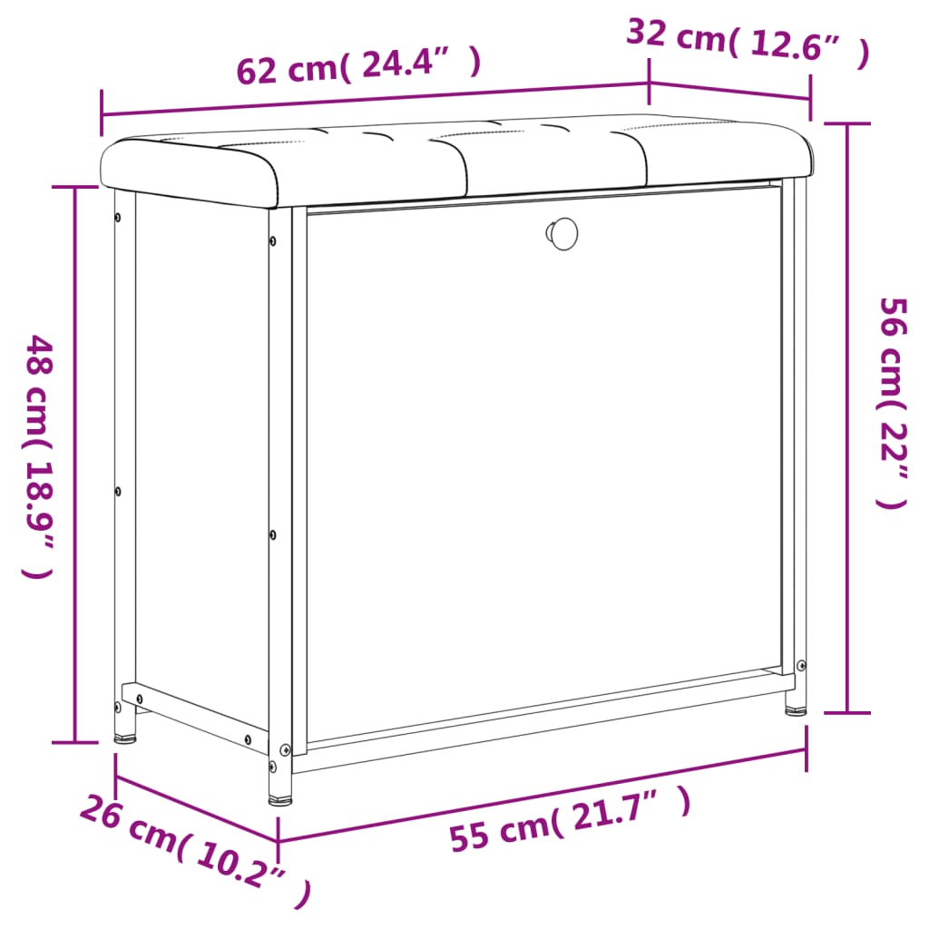 vidaXL Banco sapateira com gaveta articulada 62x32x56 cm preto