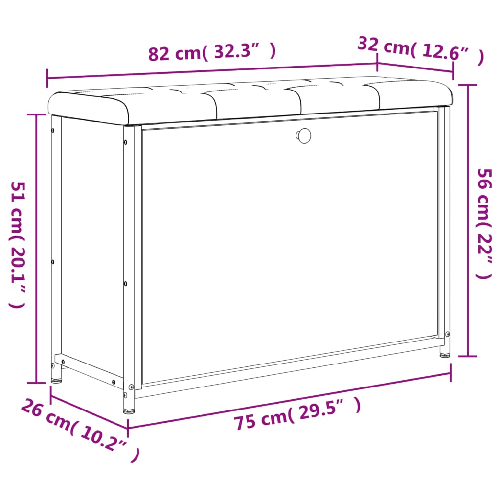 vidaXL Banco sapateira com gaveta articulada 82x32x56 cm preto