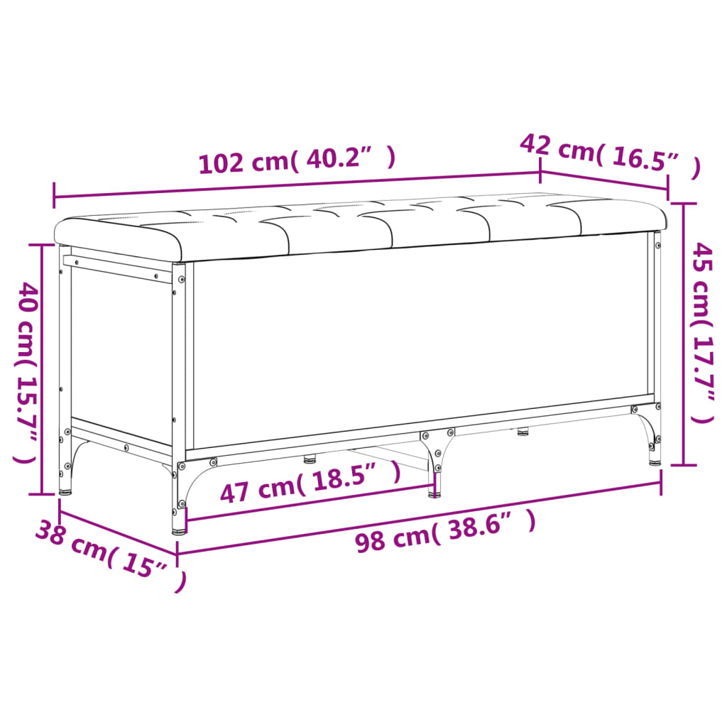 vidaXL Banco arrumação 102x42x45 cm derivados madeira carvalho sonoma