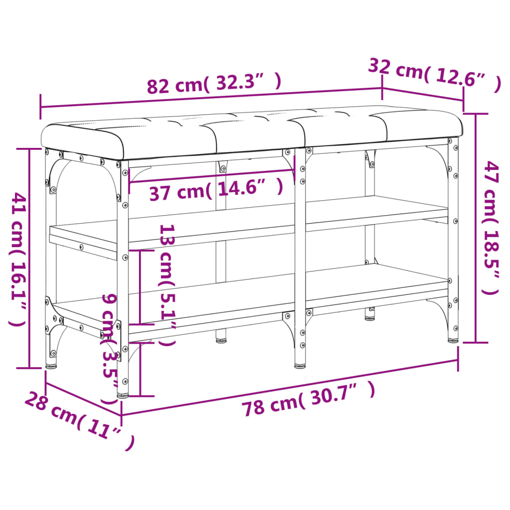 vidaXL Banco sapateira 82x32x47 cm derivados madeira cinzento sonoma