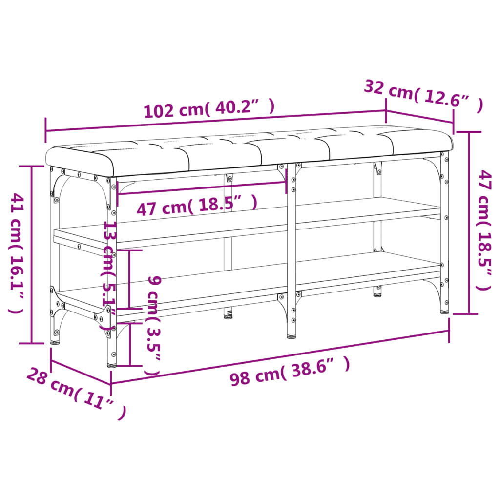 vidaXL Banco sapateira 102x32x47 cm derivados de madeira preto