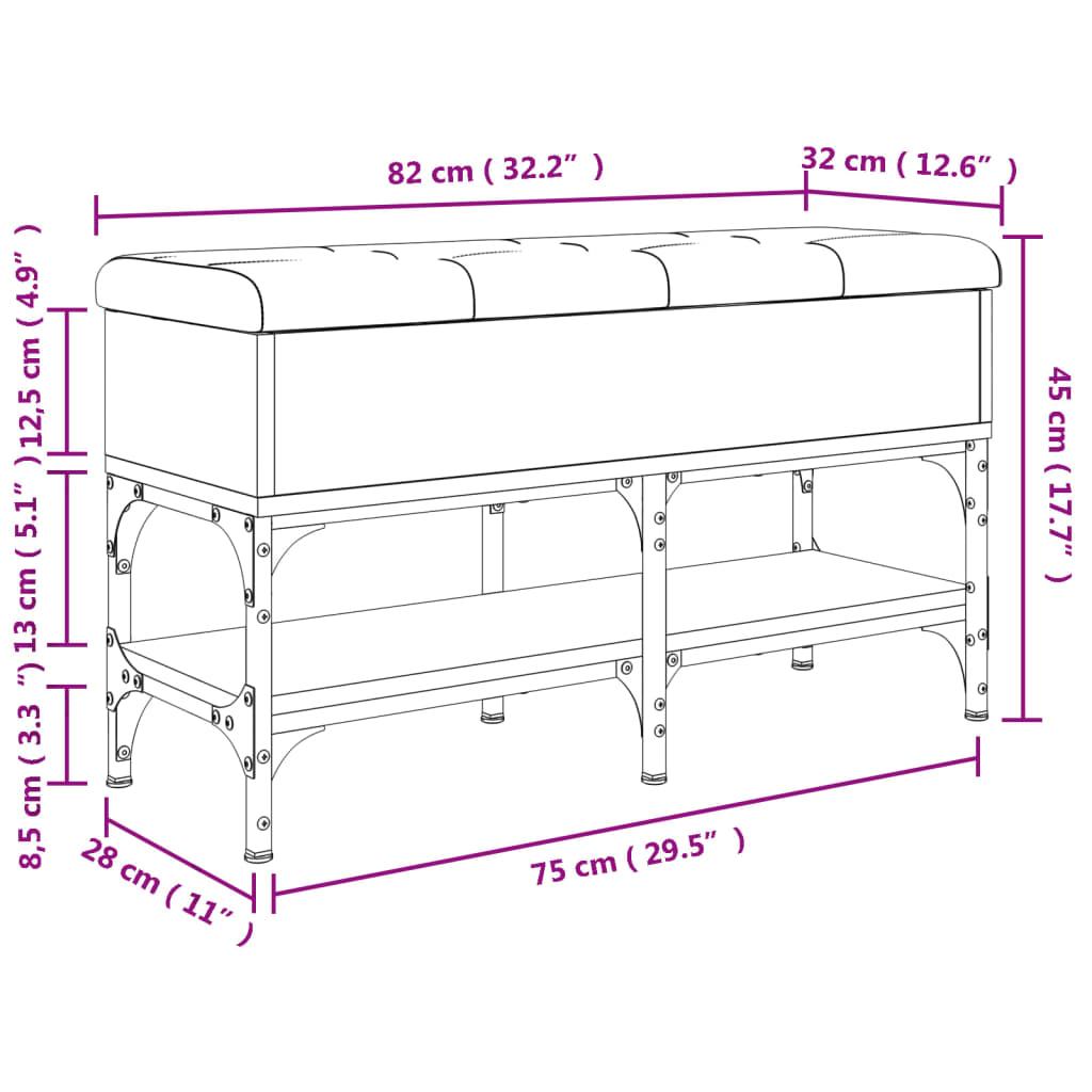 vidaXL Banco sapateira 82x32x45 cm derivados madeira carvalho castanho