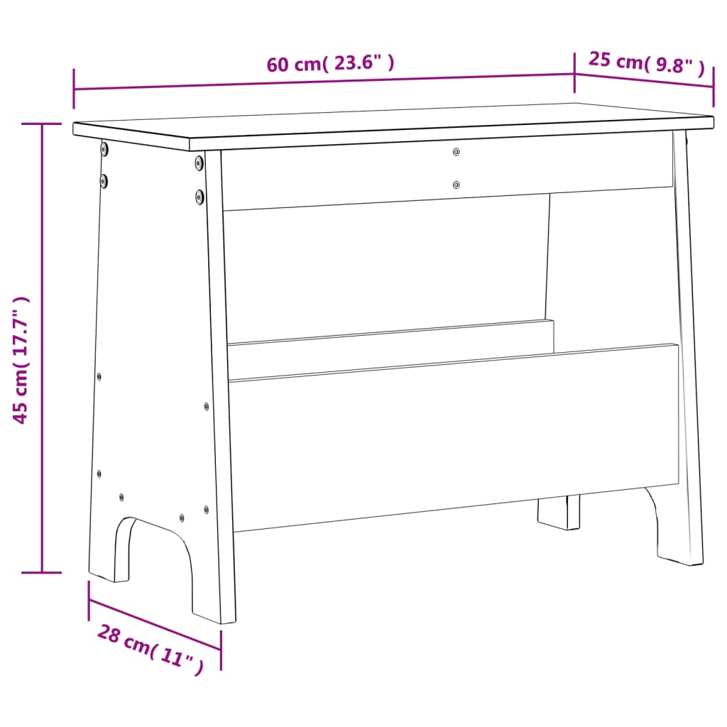 vidaXL Banco de corredor 60x28x45 cm pinho maciço castanho cera