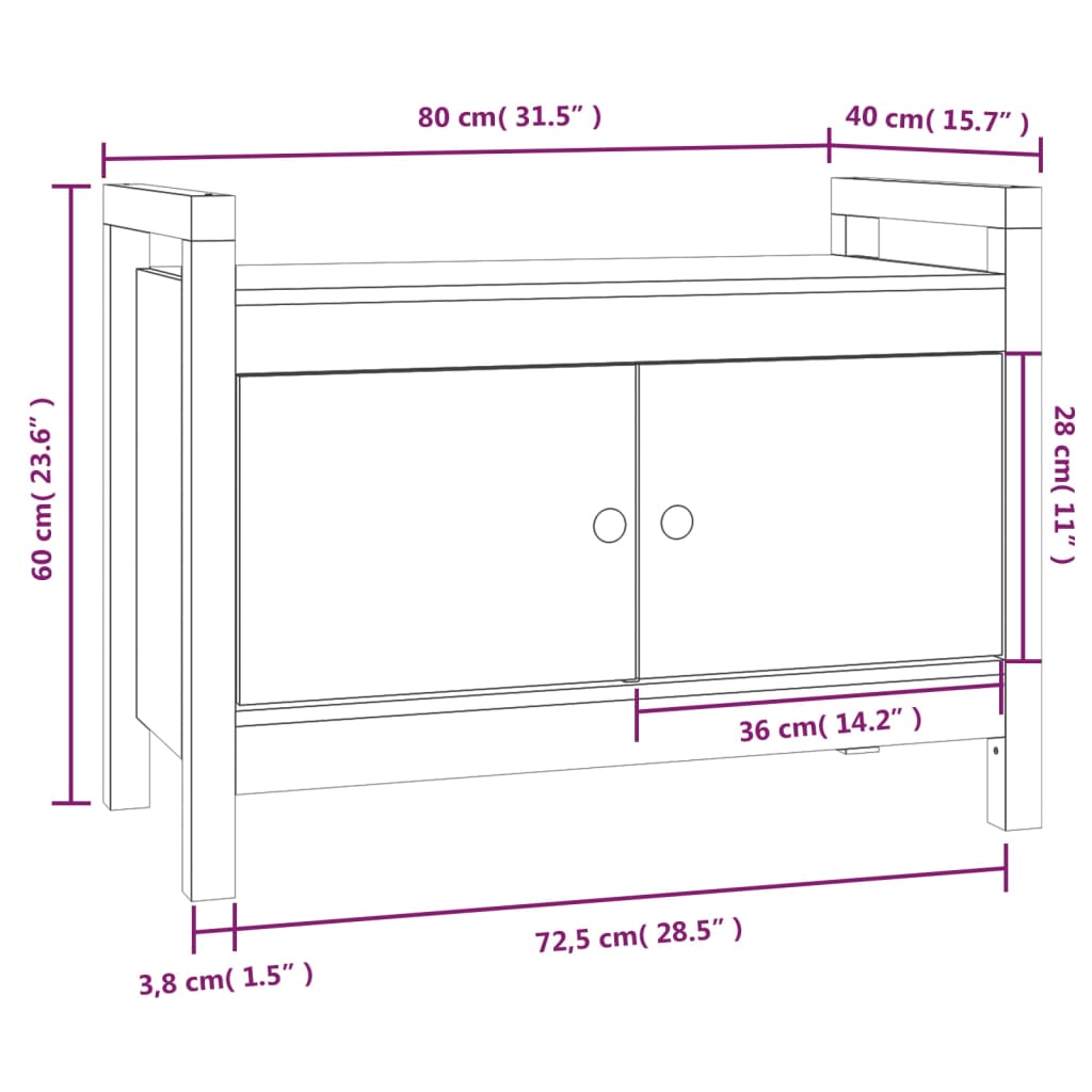 vidaXL Banco de corredor 80x40x60 cm madeira de pinho maciça branco