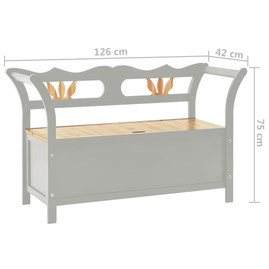 vidaXL Banco de arrumação 126 cm madeira de abeto maciça cinzento