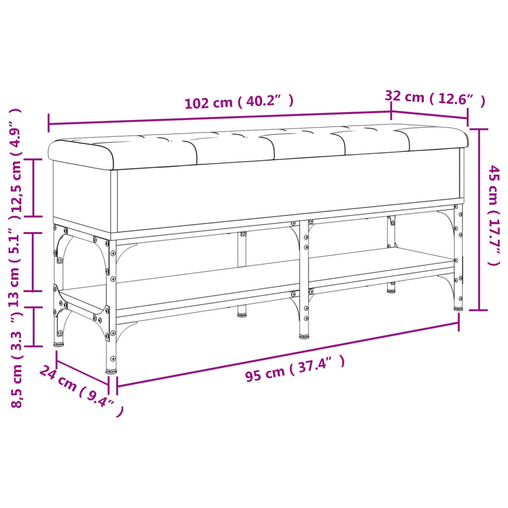 vidaXL Banco sapateira 102x32x45 cm derivados madeira carvalho sonoma