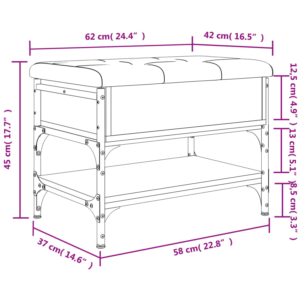 vidaXL Banco sapateira 62x42x45cm derivados de madeira cinzento sonoma