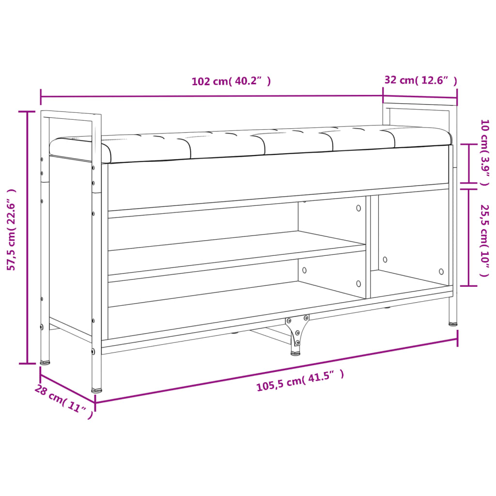 vidaXL Banco sapateira 105,5x32x57,5cm deriv madeira carvalho castanho