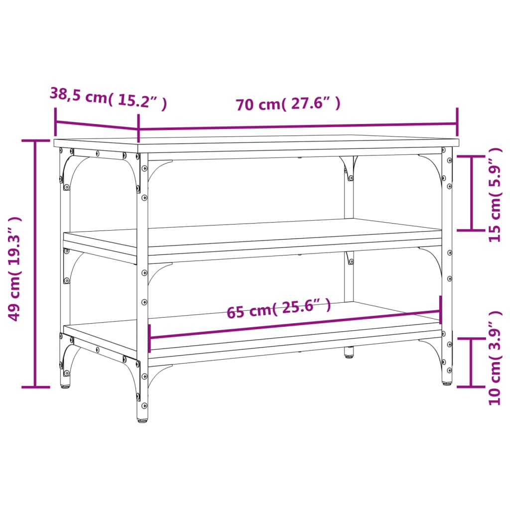 vidaXL Banco sapateira 70x38,5x49 cm derivados madeira cinzento sonoma