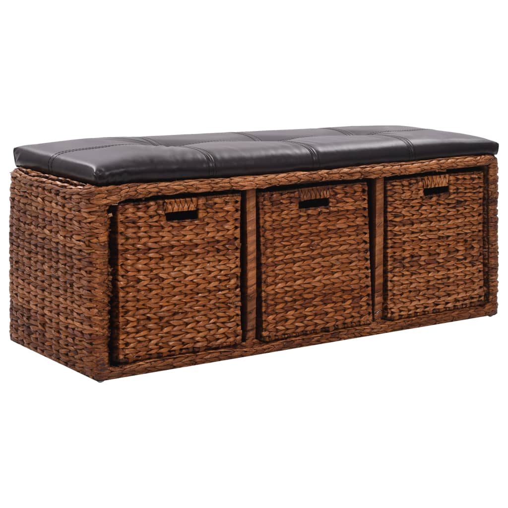 vidaXL Banco com 3 cestos erva marinha 105x40x42 cm castanho