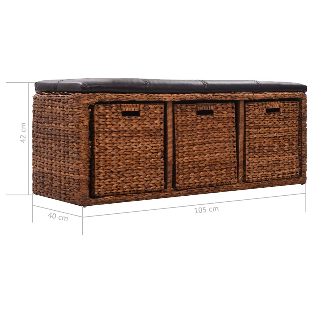 vidaXL Banco com 3 cestos erva marinha 105x40x42 cm castanho