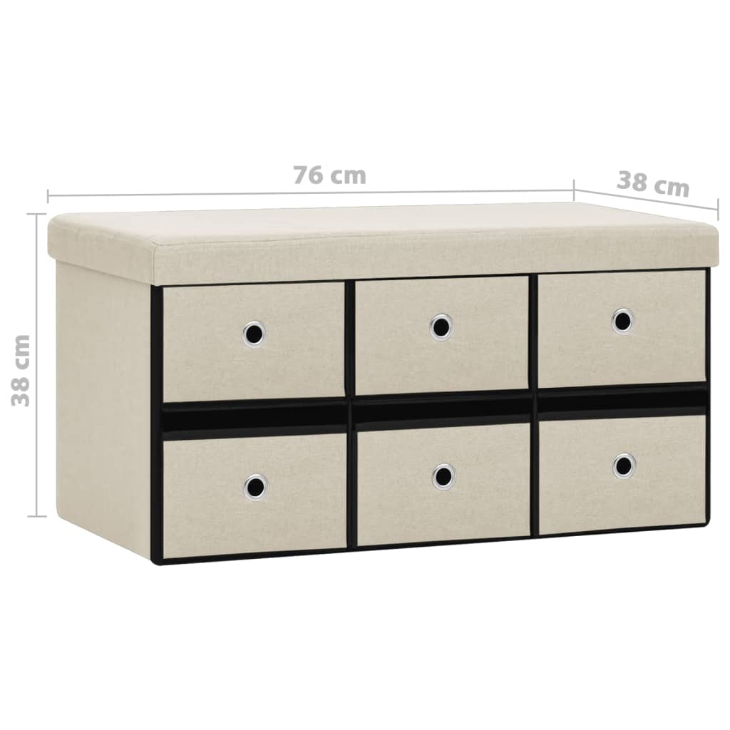 vidaXL Banco de arrumação dobrável 76x38x38 cm linho falso branco nata