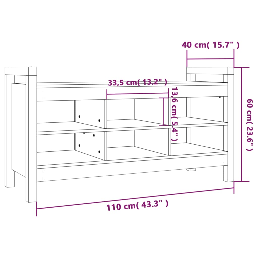 vidaXL Banco de corredor 110x40x60 cm pinho maciço castanho mel