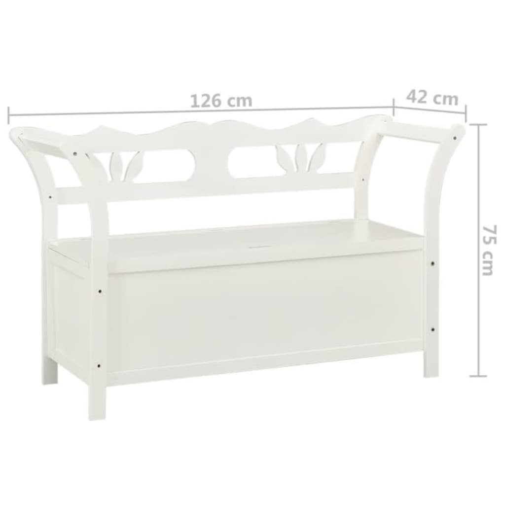 vidaXL Banco de arrumação 126 cm madeira de abeto maciça branco