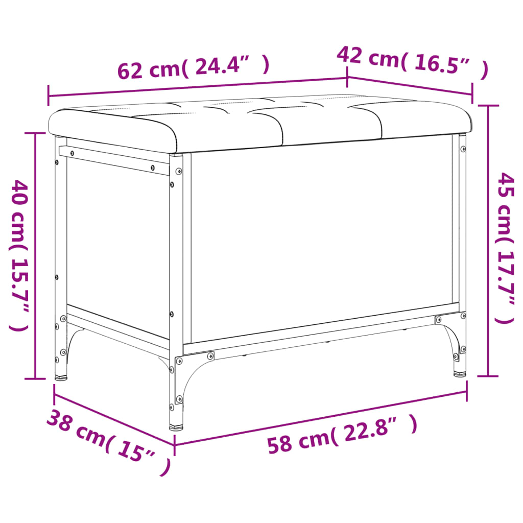 vidaXL Banco de arrumação 62x42x45 cm derivados de madeira preto