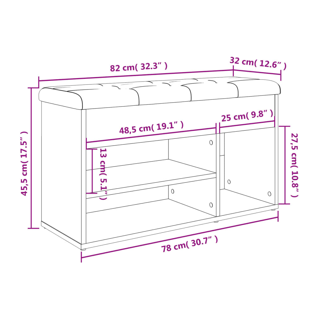 vidaXL Banco sapateira 82x32x45,5 cm derivados madeira carvalho fumado