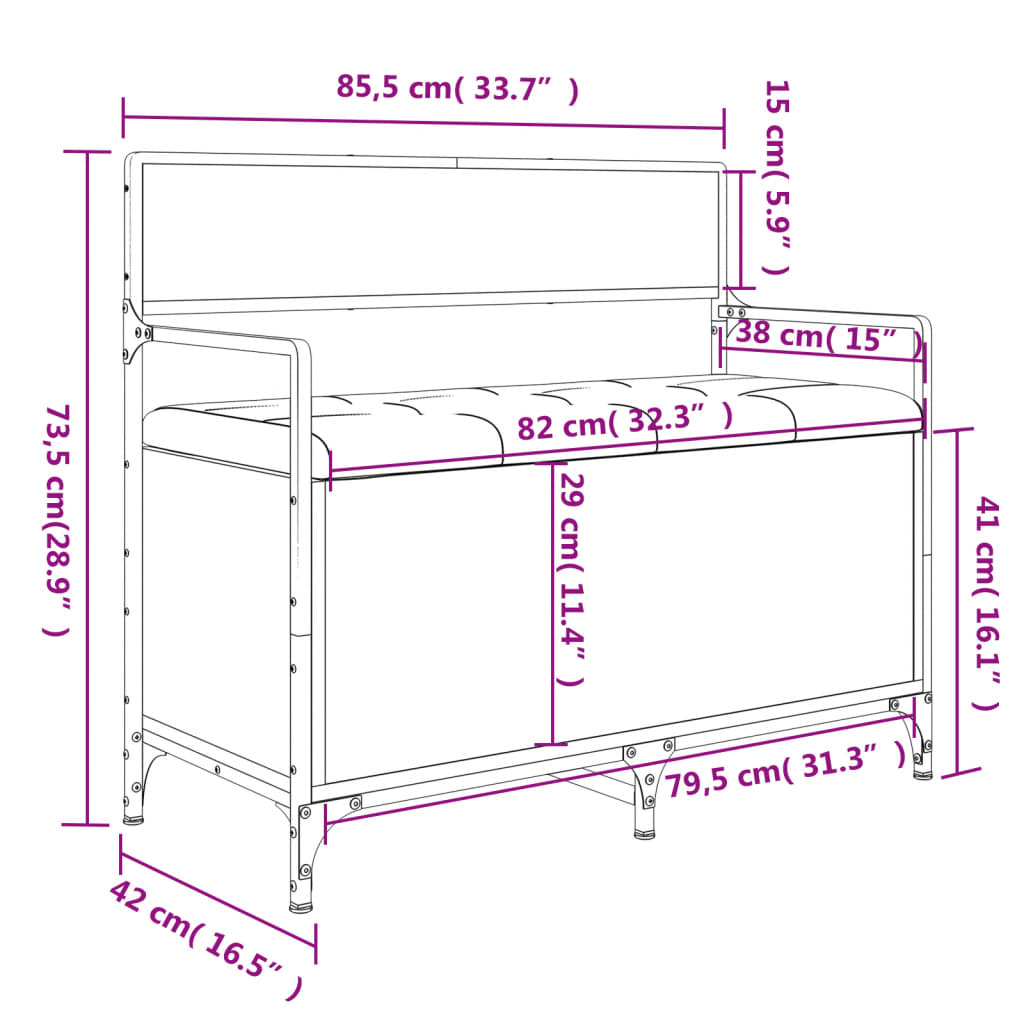 vidaXL Banco arrumação 85,5x42x73,5cm deriv. madeira carvalho castanho