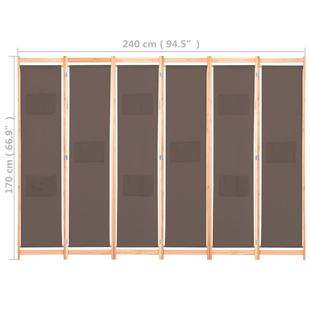 vidaXL Divisória de quarto com 6 painéis 240x170x4 cm tecido castanho