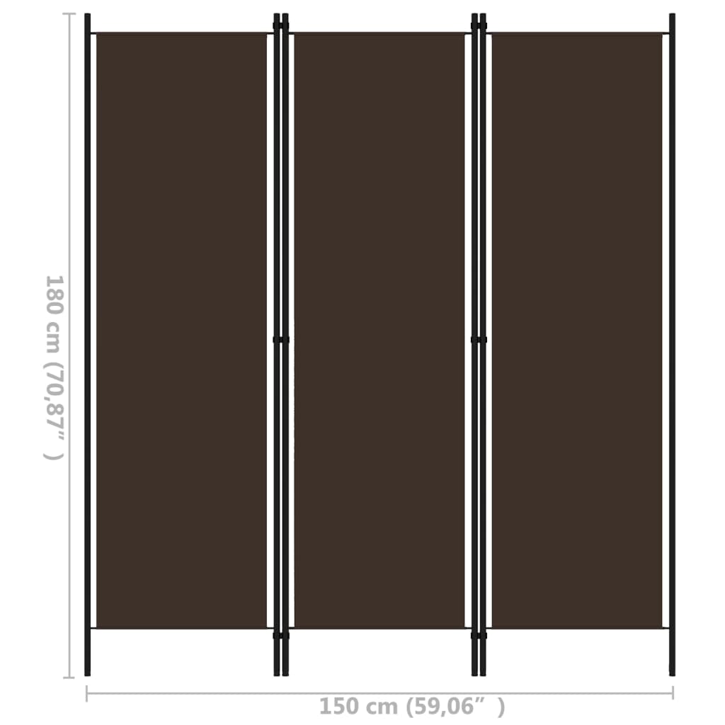 vidaXL Divisória de quarto com 3 painéis 150x180 cm castanho