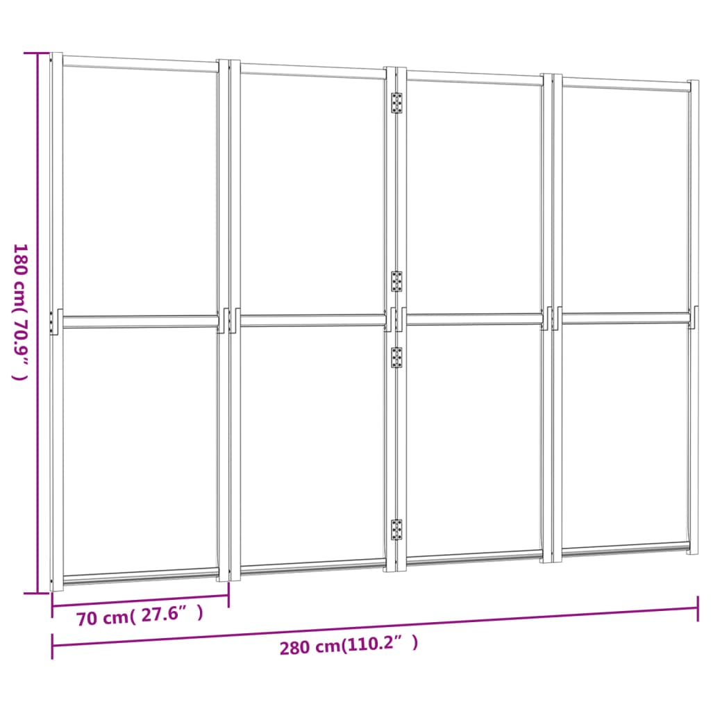 vidaXL Divisória/biombo com 4 painéis 280x180 cm preto