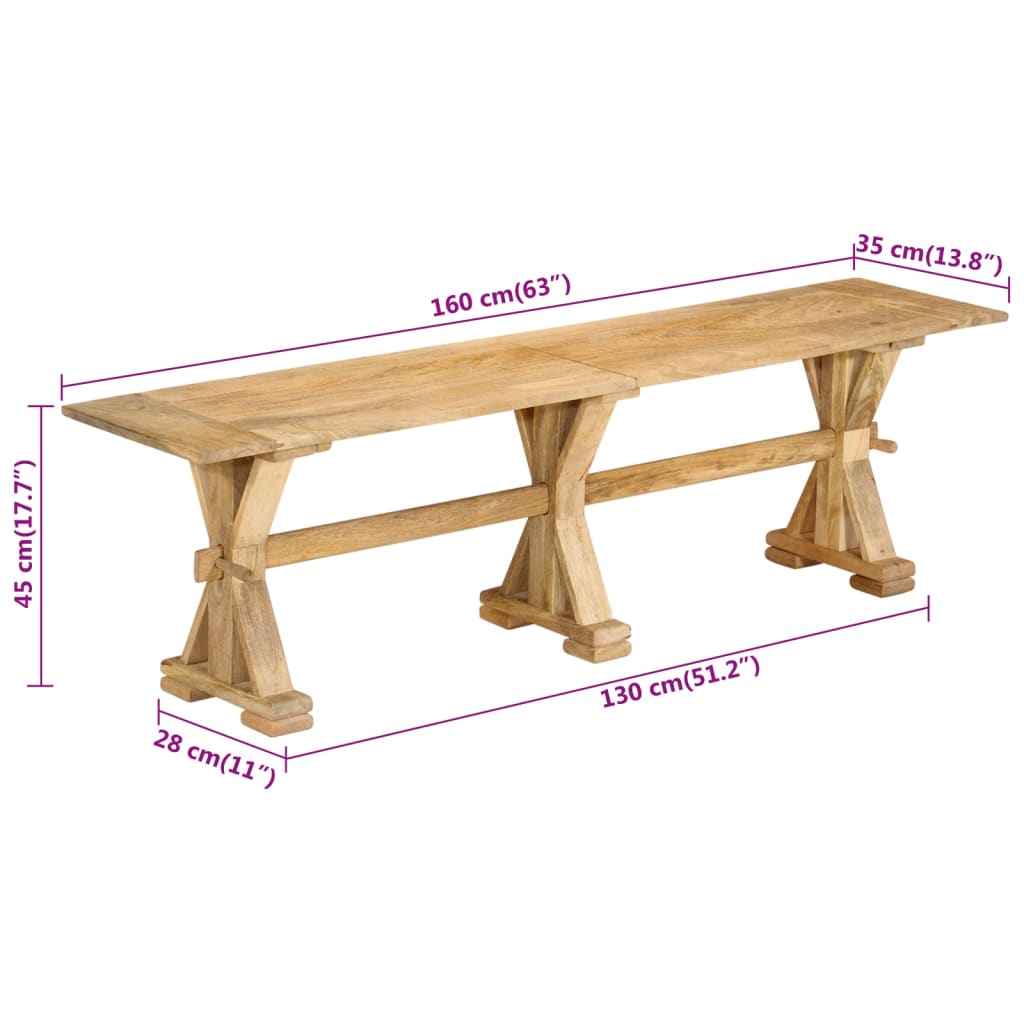 VidaxL Banco 160x35x45 cm madeira de mangueira maciça