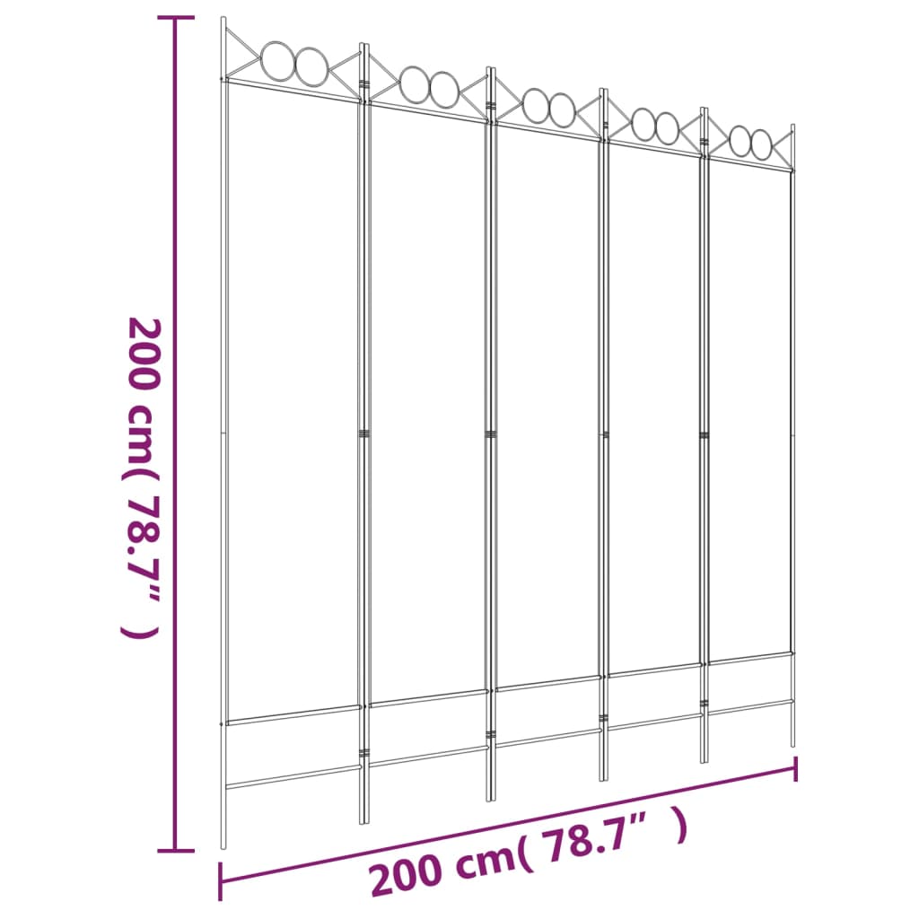 vidaXL Biombo/divisória com 5 painéis 200x200 cm tecido castanho