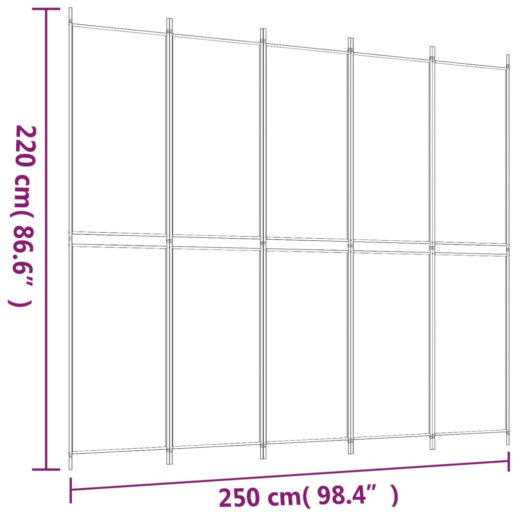 vidaXL Biombo/divisória com 5 painéis 250x220 cm tecido castanho