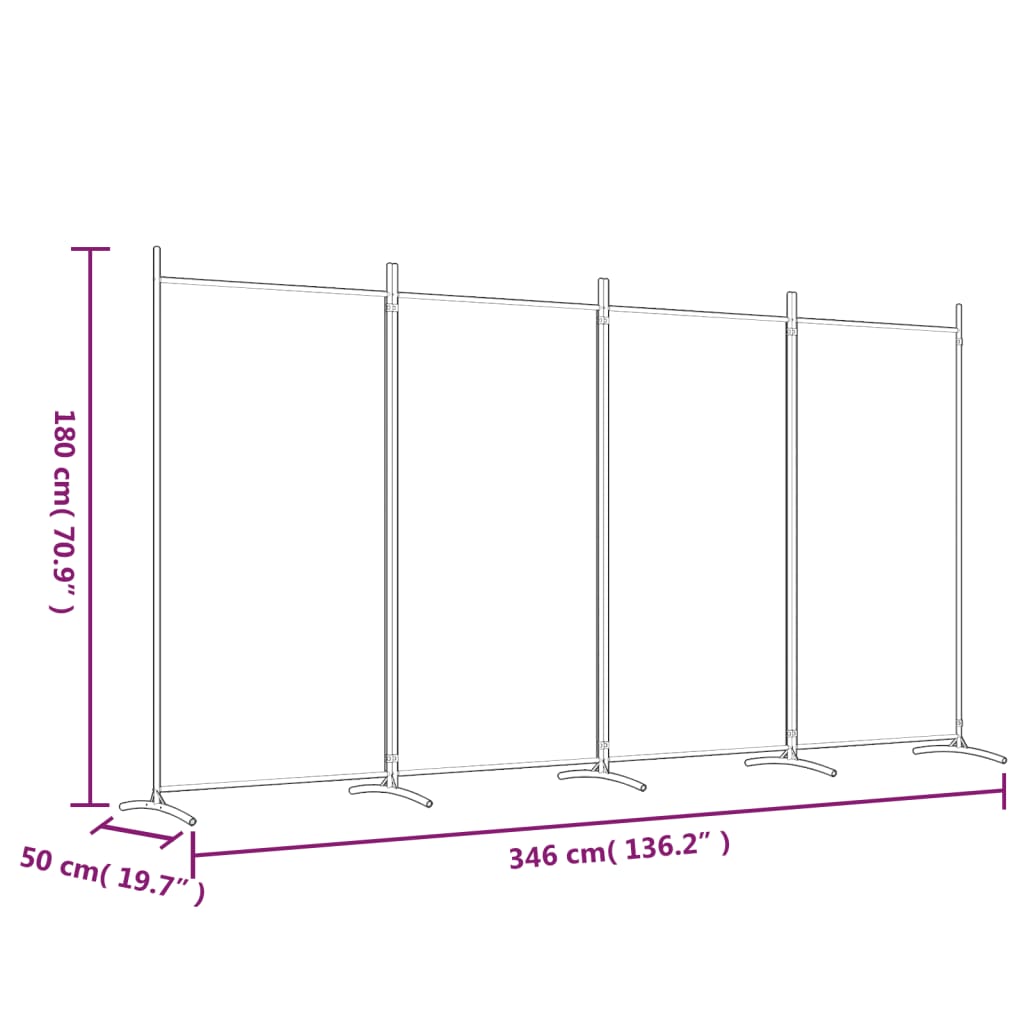 vidaXL Divisória de quarto com 4 painéis 346x180 cm tecido antracite