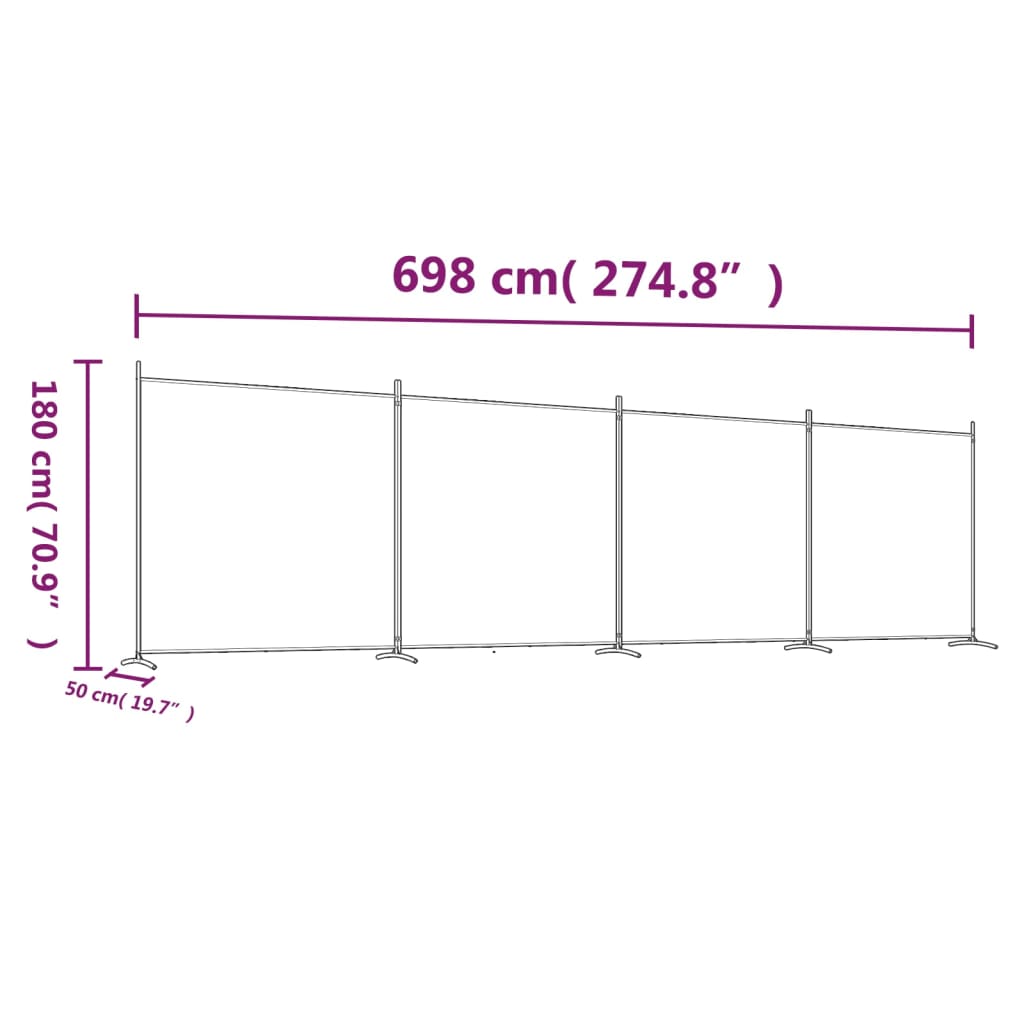 vidaXL Biombo/divisória com 4 painéis 698x180 cm tecido preto