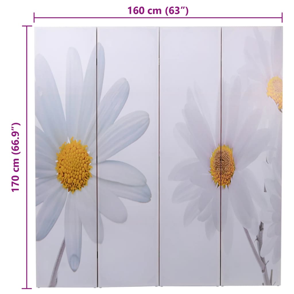 vidaXL Biombo dobrável com estampa de flores 160x170 cm