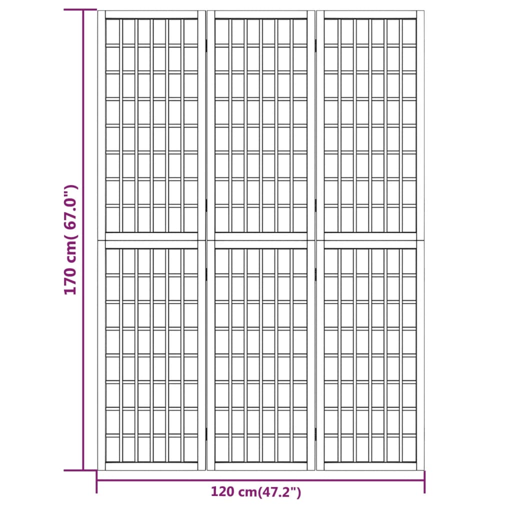 vidaXL Biombo dobrável com 3 painéis estilo japonês 120x170 cm