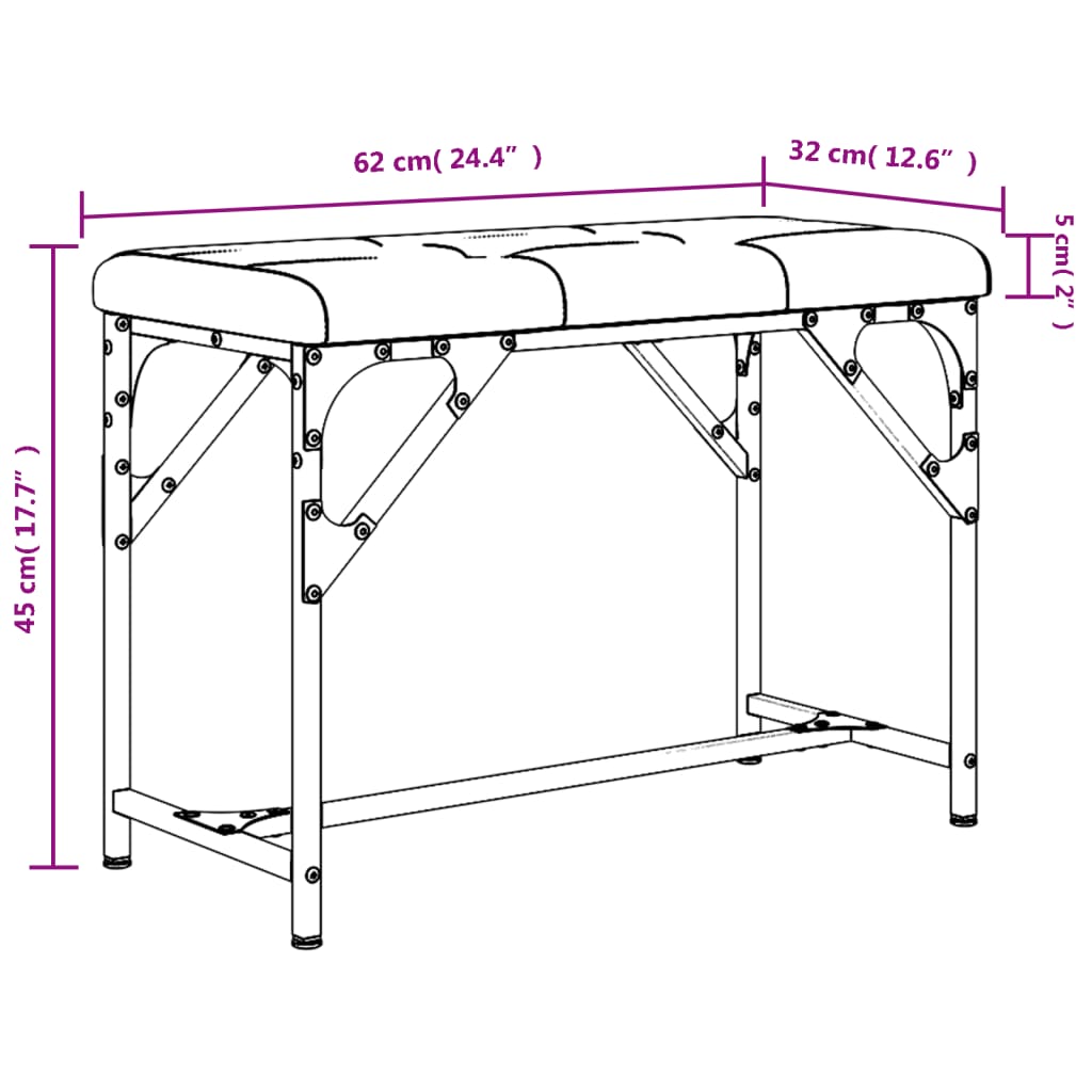 vidaXL Banco de jantar 62x32x45 cm aço e couro artificial preto