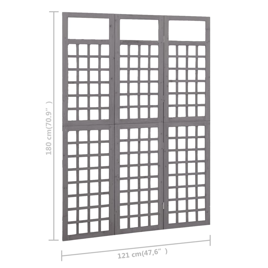 vidaXL Biombo/treliça 3 painéis abeto maciço 121x180 cm cinzento